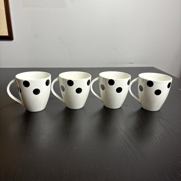 MIKASA Ultima + Plus Hot Spots Ebony White/Black Polka-Dot Coffee Mugs, Set of 4 - Picture 9 of 9